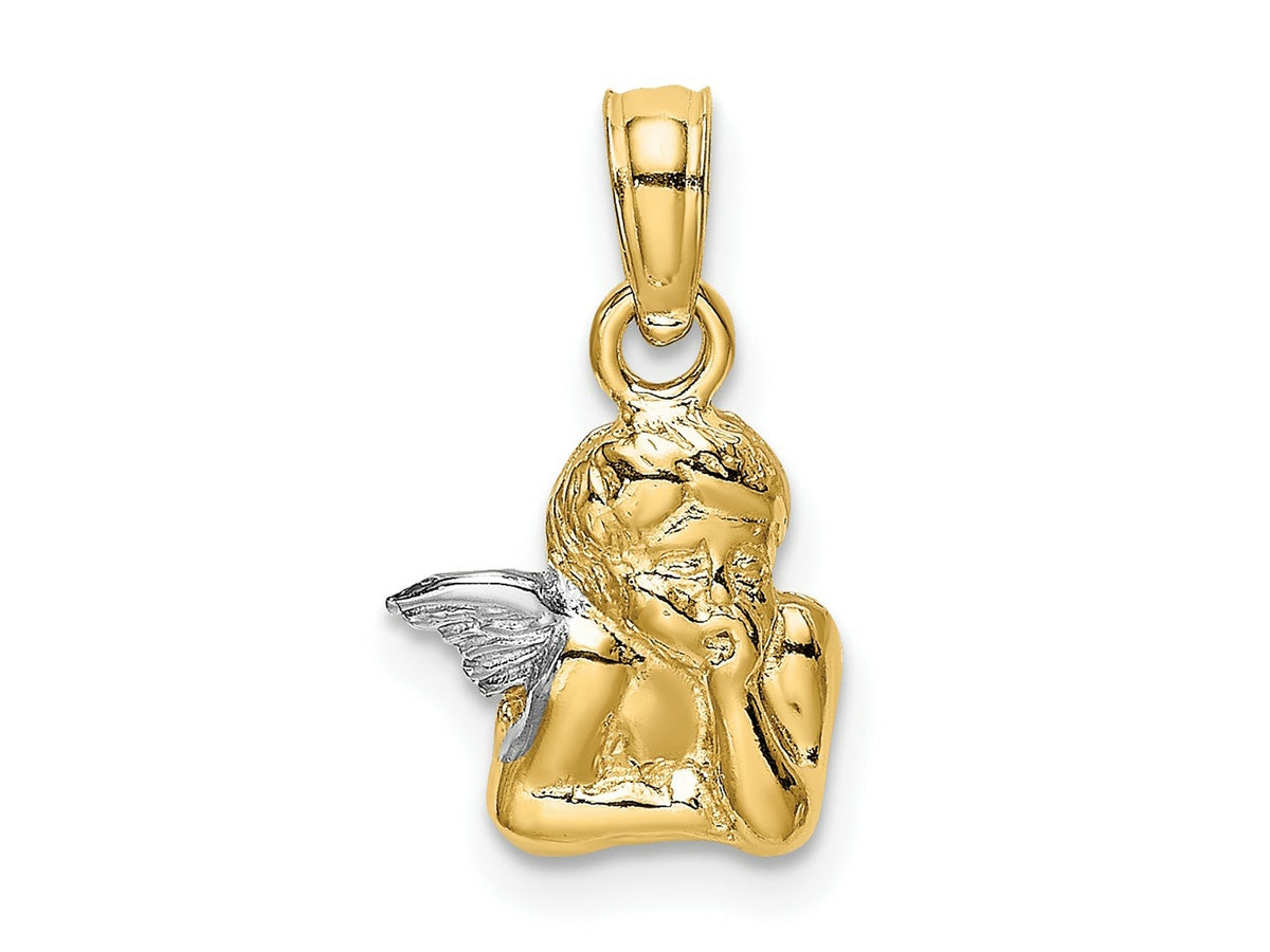 FJC Finejewelers 10 kt Yellow Gold Angel Resting On Elbow with Rhodium Wing Charm 14 x 9 mm