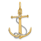 FJC Finejewelers 10 kt Two Tone Gold Two-tone 3-D Anchor with T Bar and Rope with Shackle Bail Charm 42 x 20 mm