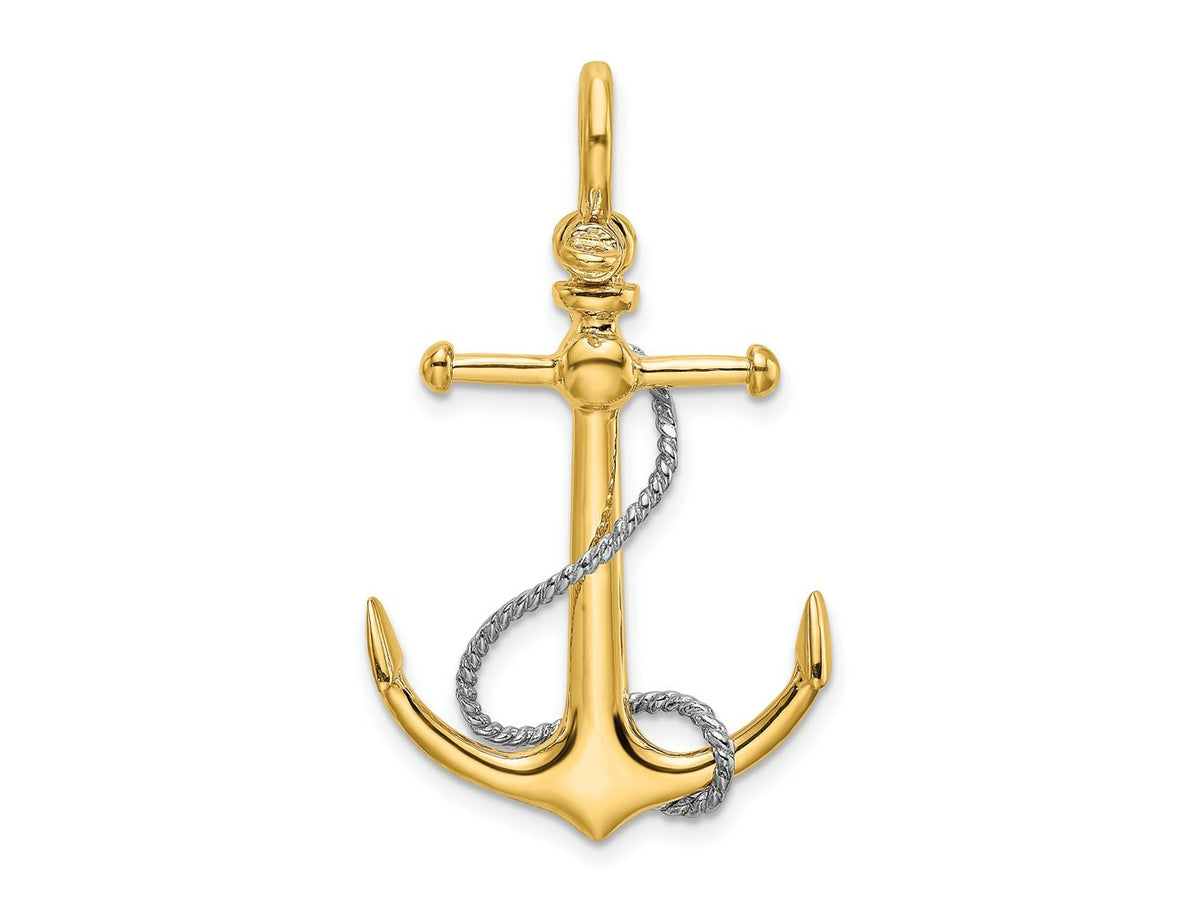 FJC Finejewelers 10 kt Two Tone Gold Two-tone 3-D Anchor with T Bar and Rope with Shackle Bail Charm 42 x 20 mm