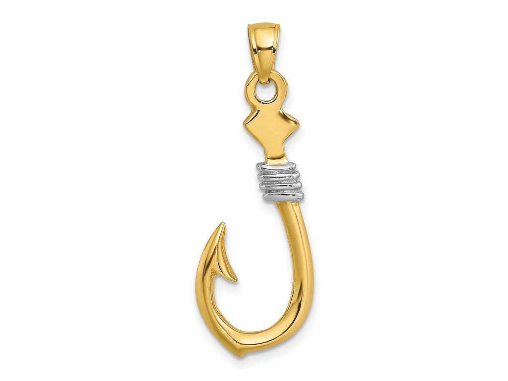 FJC Finejewelers 10 kt Yellow Gold with Rhodium 3-D Fish Hook With Rope Charm 33 x 12 mm