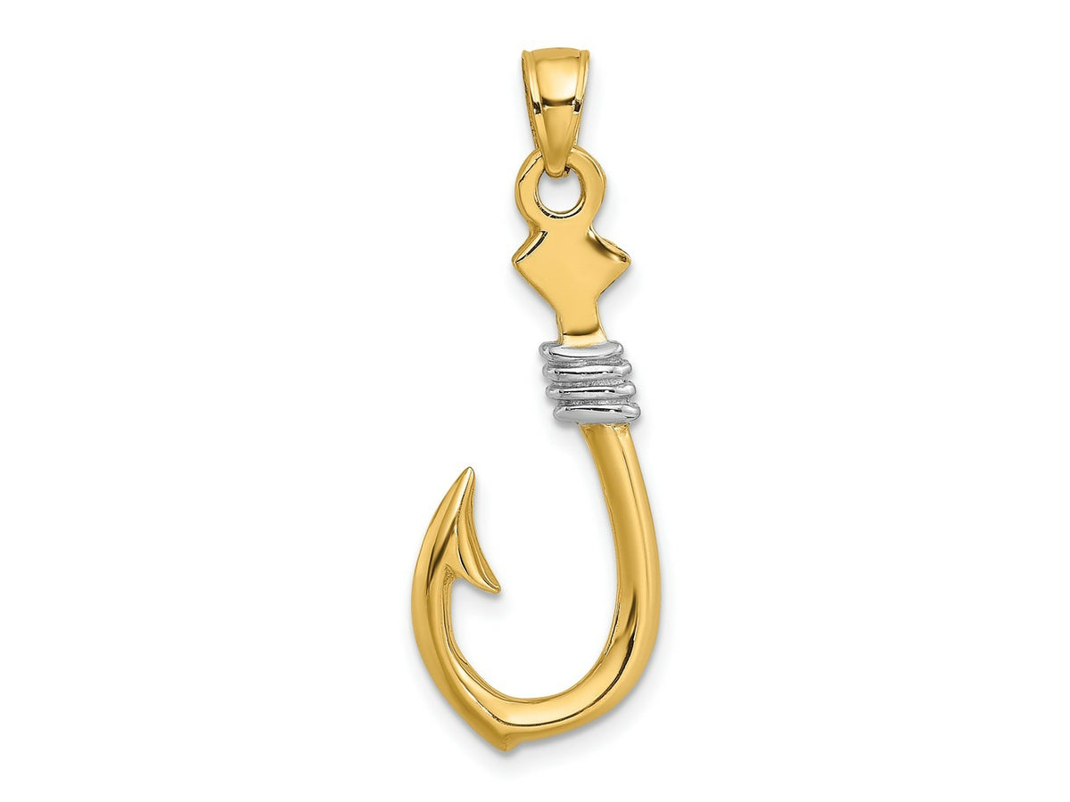 FJC Finejewelers 10 kt Yellow Gold with Rhodium 3-D Fish Hook With Rope Charm 33 x 12 mm