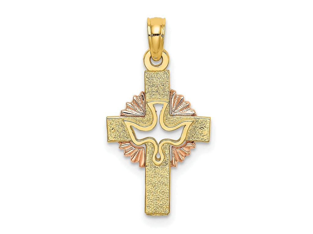 FJC Finejewelers 10 kt Two Tone Gold Two-Tone Cut-Out Dove On Cross Charm 23 x 13 mm