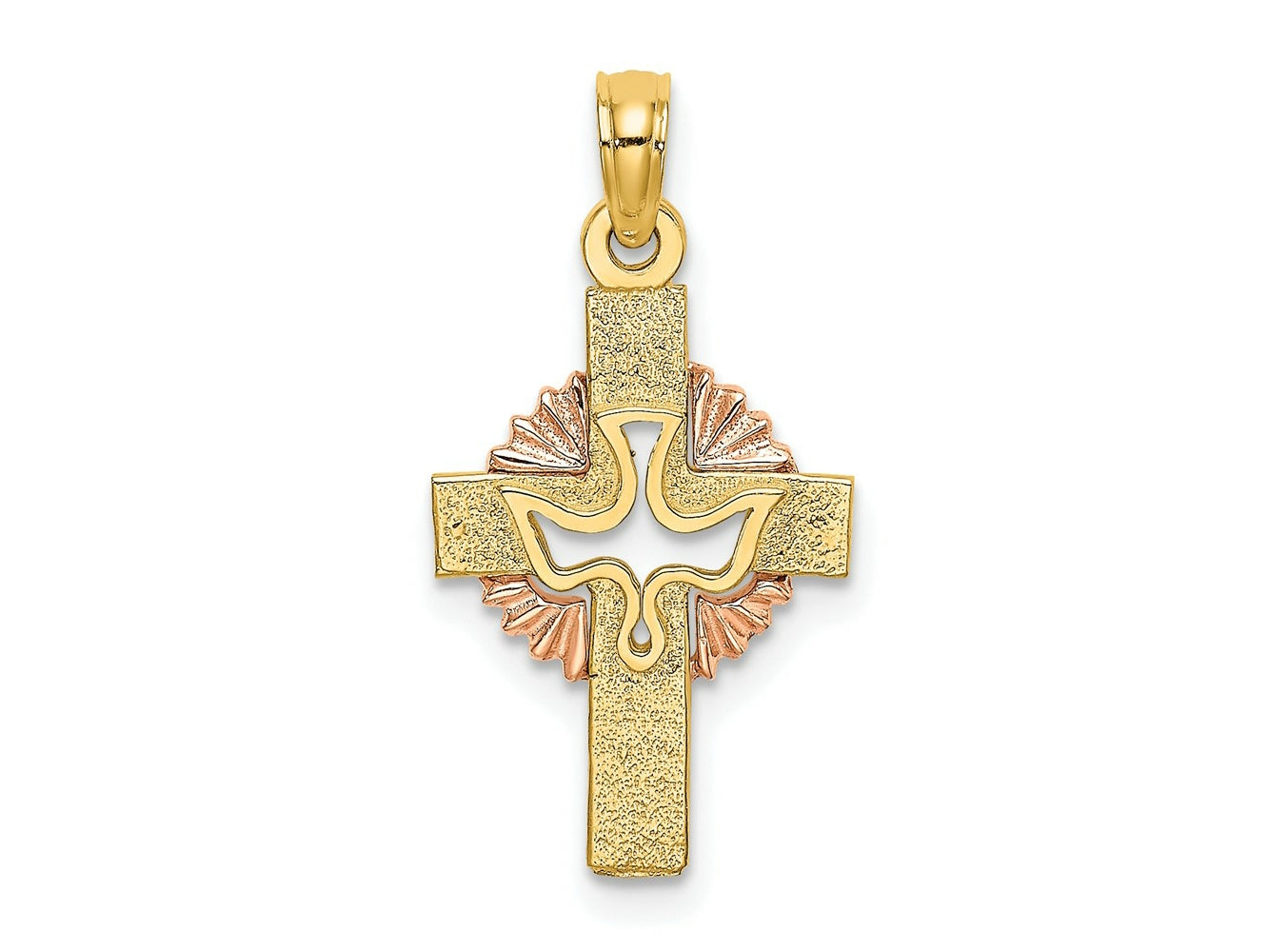 FJC Finejewelers 10 kt Two Tone Gold Two-Tone Cut-Out Dove On Cross Charm 23 x 13 mm
