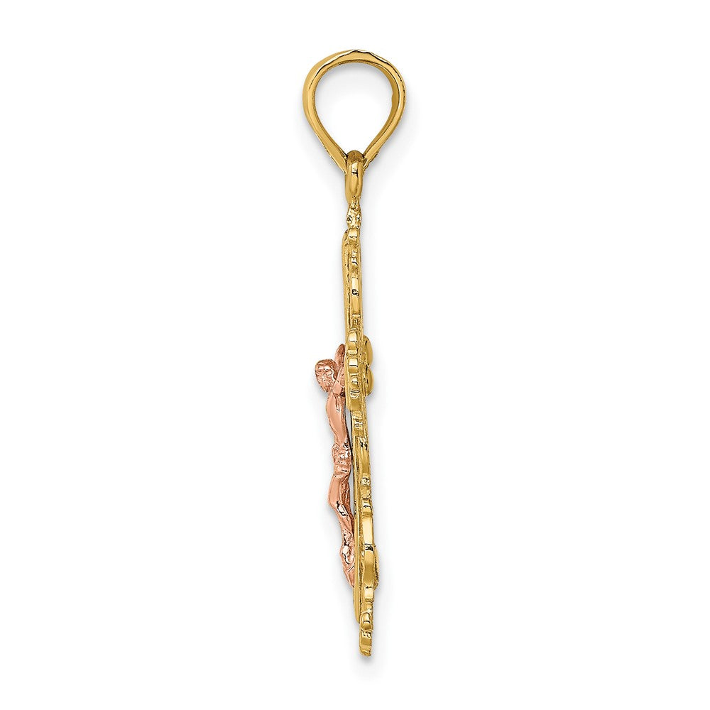 FJC Finejewelers 10 kt Two Tone Gold Two-Tone Crucifix W/ Lace Trim Charm 27 x 15 mm