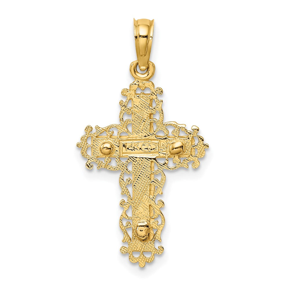 FJC Finejewelers 10 kt Two Tone Gold Two-Tone Crucifix W/ Lace Trim Charm 27 x 15 mm