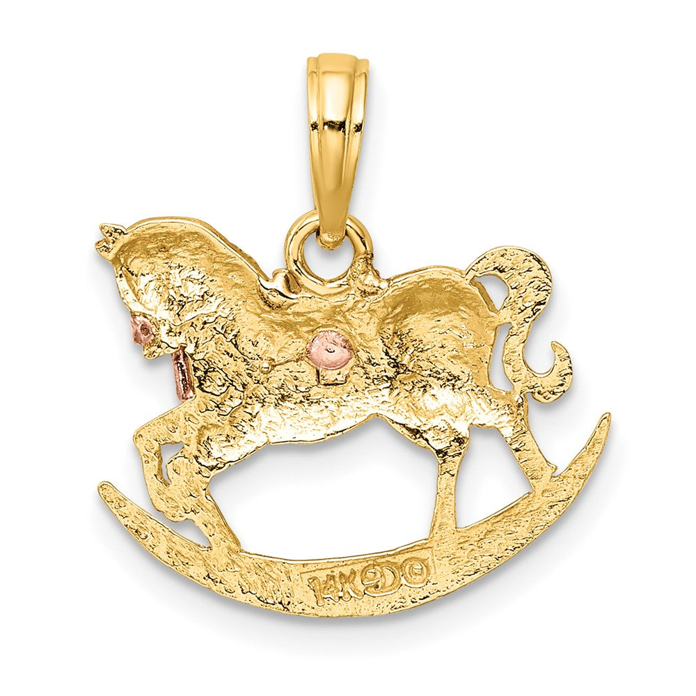 FJC Finejewelers 10 kt Two Tone Gold Two-Tone 2-D Rocking Horse with Saddle Charm 18 x 17 mm