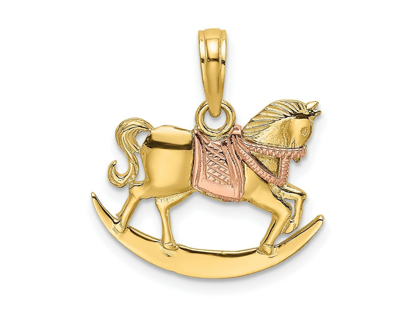 FJC Finejewelers 10 kt Two Tone Gold Two-Tone 2-D Rocking Horse with Saddle Charm 18 x 17 mm