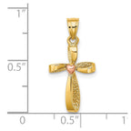 FJC Finejewelers 10 kt Two Tone Gold Two-Tone Twisted Cross with Heart Charm 17 x 12 mm