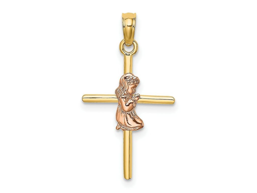 FJC Finejewelers 10 kt Two Tone Gold Two-Tone 2-D Girl On Cross Charm 24 x 14 mm