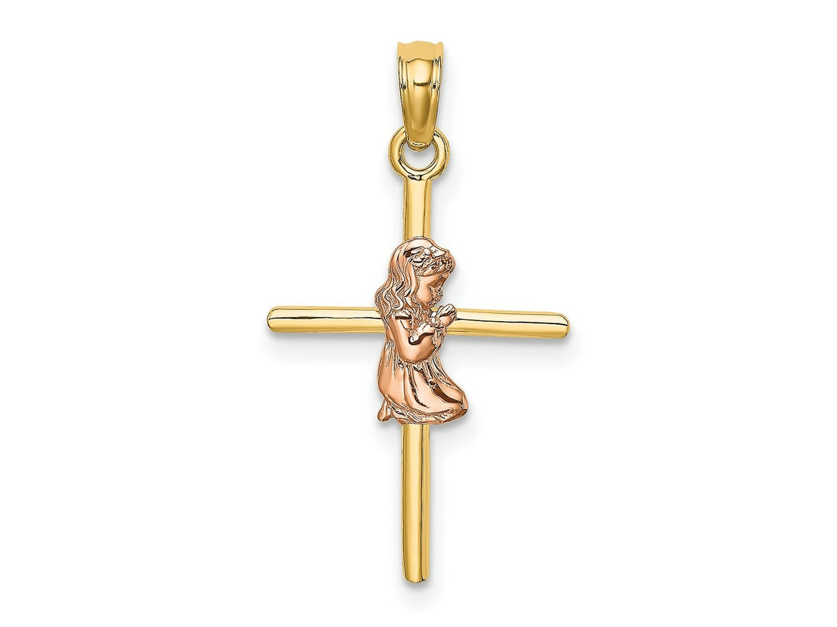 FJC Finejewelers 10 kt Two Tone Gold Two-Tone 2-D Girl On Cross Charm 24 x 14 mm