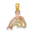 FJC Finejewelers 10 kt Two Tone Gold Two-Tone W/White Rhodium Dolphin and Wave Charm 7 x 11 mm
