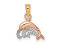 FJC Finejewelers 10 kt Two Tone Gold Two-Tone W/White Rhodium Dolphin and Wave Charm 7 x 11 mm