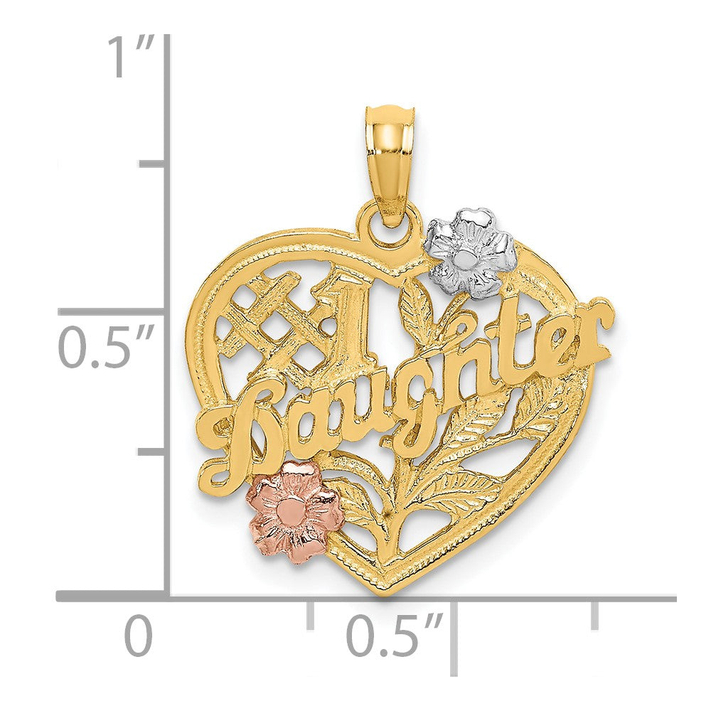 FJC Finejewelers 10 kt Two Tone Gold Two-tone with White Rhodium #1 DAUGHTER Heart Charm 25 x 20 mm