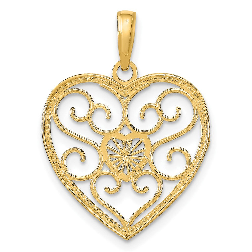 FJC Finejewelers 10 kt Yellow Gold with Rhodium Filigree Beaded Heart Charm 24 x 19 mm