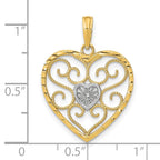 FJC Finejewelers 10 kt Yellow Gold with Rhodium Filigree Beaded Heart Charm 24 x 19 mm
