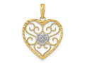 FJC Finejewelers 10 kt Yellow Gold with Rhodium Filigree Beaded Heart Charm 24 x 19 mm