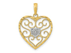 FJC Finejewelers 10 kt Yellow Gold with Rhodium Filigree Beaded Heart Charm 24 x 19 mm