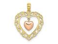 FJC Finejewelers 10 kt Yellow and Rose Gold Themed Polished Dangling Heart In Heart Charm 22.5 mm x 18.5 mm