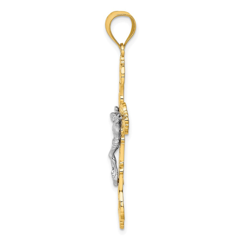 FJC Finejewelers 10 kt Yellow Gold W/ Rhodium Crucifix W/ Scrolled Tips Charm 43 x 23 mm