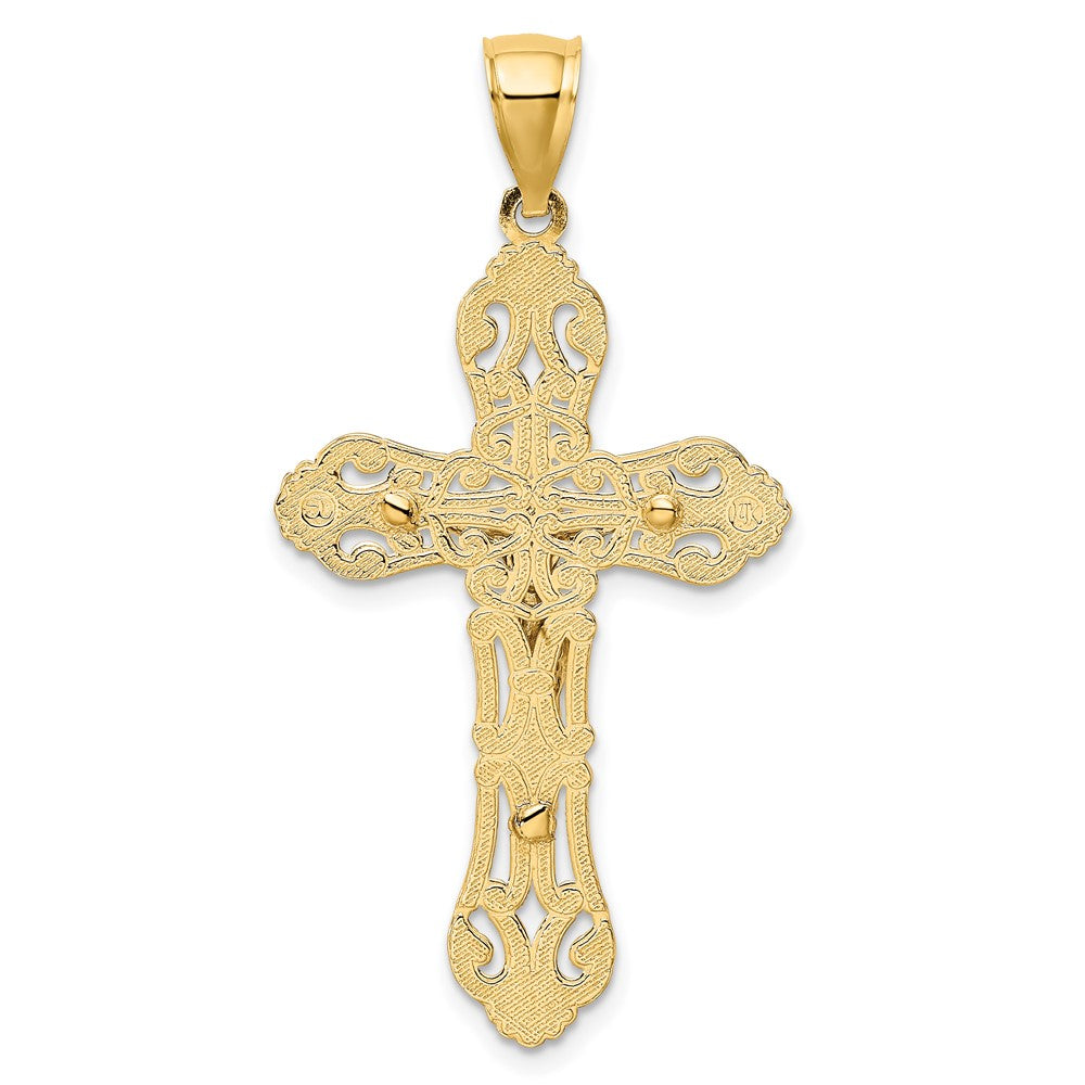 FJC Finejewelers 10 kt Yellow Gold W/ Rhodium Crucifix W/ Scrolled Tips Charm 43 x 23 mm