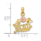 FJC Finejewelers 10 kt Two Tone Gold Two-Tone Textured Scroll with Flower MOM Charm 16 x 15 mm