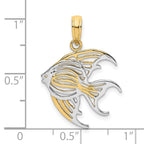 FJC Finejewelers 10 kt Yellow Gold with Rhodium Cut-Out Angelfish Charm 17 x 17 mm