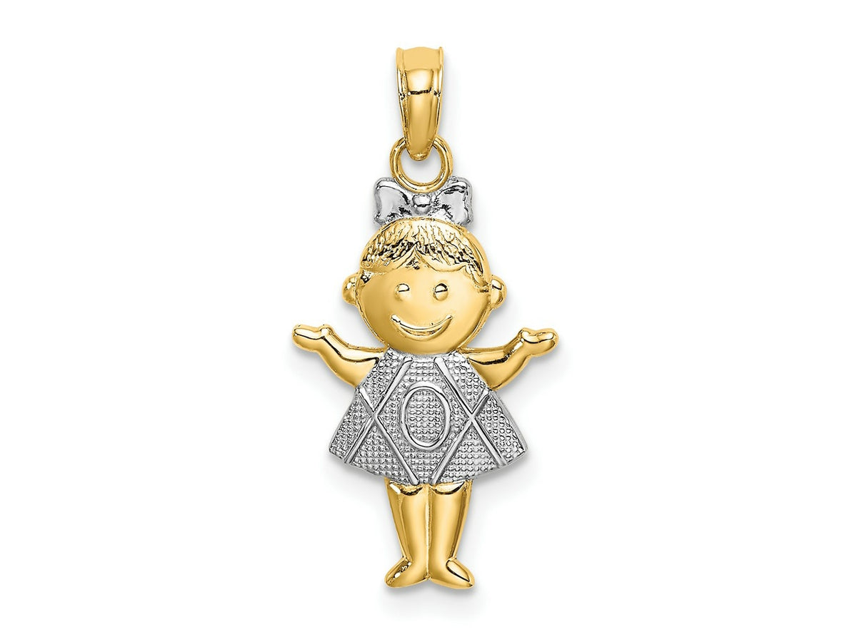 FJC Finejewelers 10 kt Yellow Gold Textured with Rhodium Girl Charm 22 x 12 mm