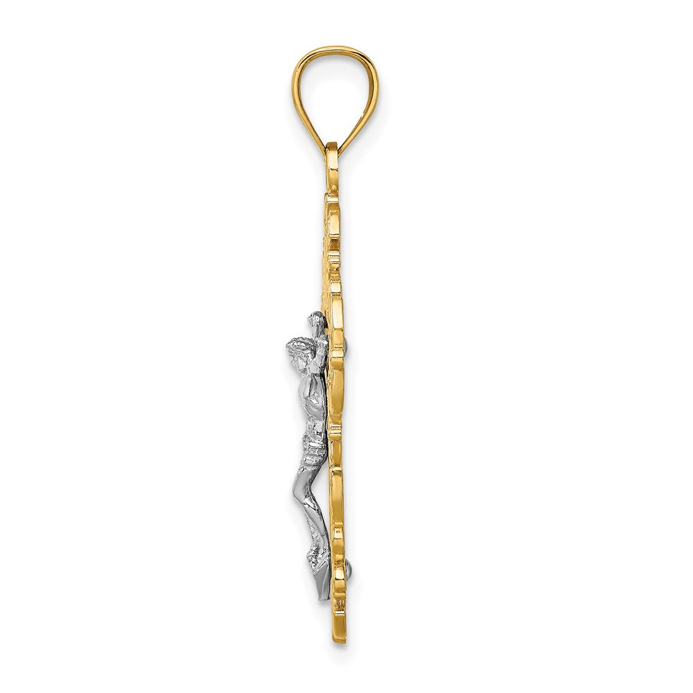 FJC Finejewelers 10 kt Two Tone Gold Two-Tone with Lace Trim Crucifix Charm 33 x 18 mm