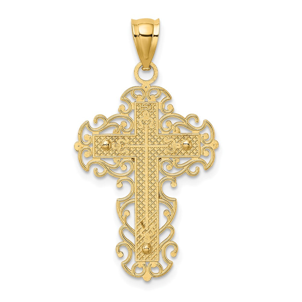 FJC Finejewelers 10 kt Two Tone Gold Two-Tone with Lace Trim Crucifix Charm 33 x 18 mm