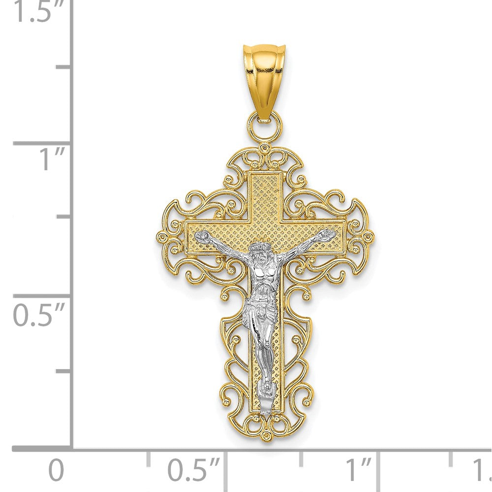 FJC Finejewelers 10 kt Two Tone Gold Two-Tone with Lace Trim Crucifix Charm 33 x 18 mm