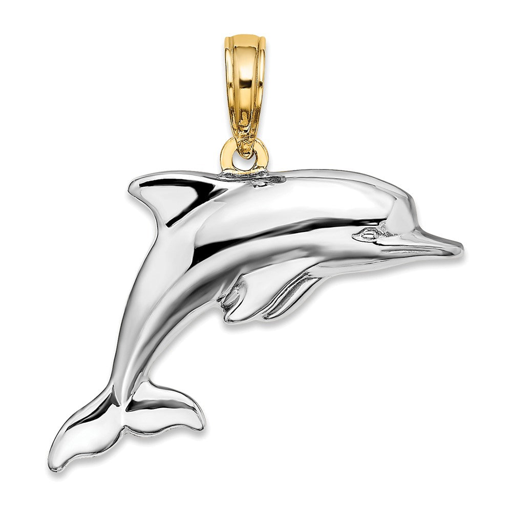 FJC Finejewelers 10 kt Yellow Gold with Rhodium 3-D Reversible Puffed Dolphin Charm 13 x 21 mm