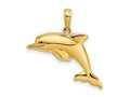 FJC Finejewelers 10 kt Yellow Gold with Rhodium 3-D Reversible Puffed Dolphin Charm 13 x 21 mm