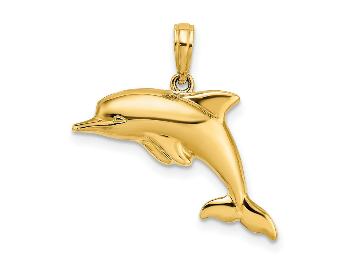 FJC Finejewelers 10 kt Yellow Gold with Rhodium 3-D Reversible Puffed Dolphin Charm 13 x 21 mm