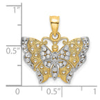 FJC Finejewelers 10 kt Yellow Gold Bright Cut with Rhodium Butterfly with White Edge and Cut-out Wings 20 x 19 mm