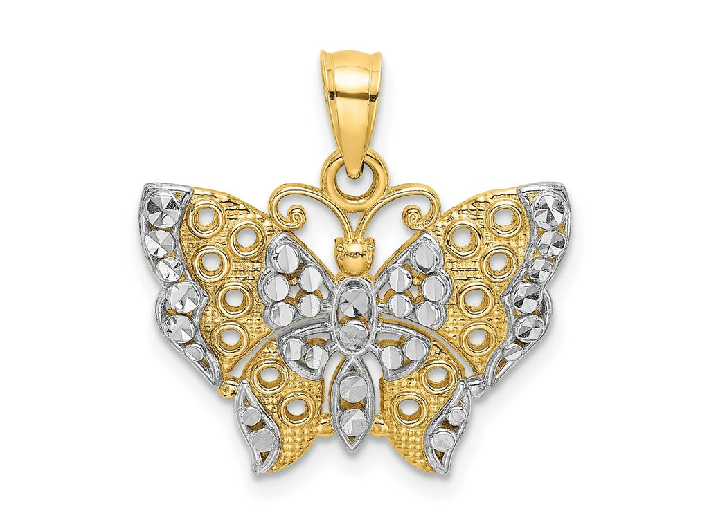 FJC Finejewelers 10 kt Yellow Gold Bright Cut with Rhodium Butterfly with White Edge and Cut-out Wings 20 x 19 mm
