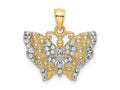 FJC Finejewelers 10 kt Yellow Gold Bright Cut with Rhodium Butterfly with White Edge and Cut-out Wings 20 x 19 mm