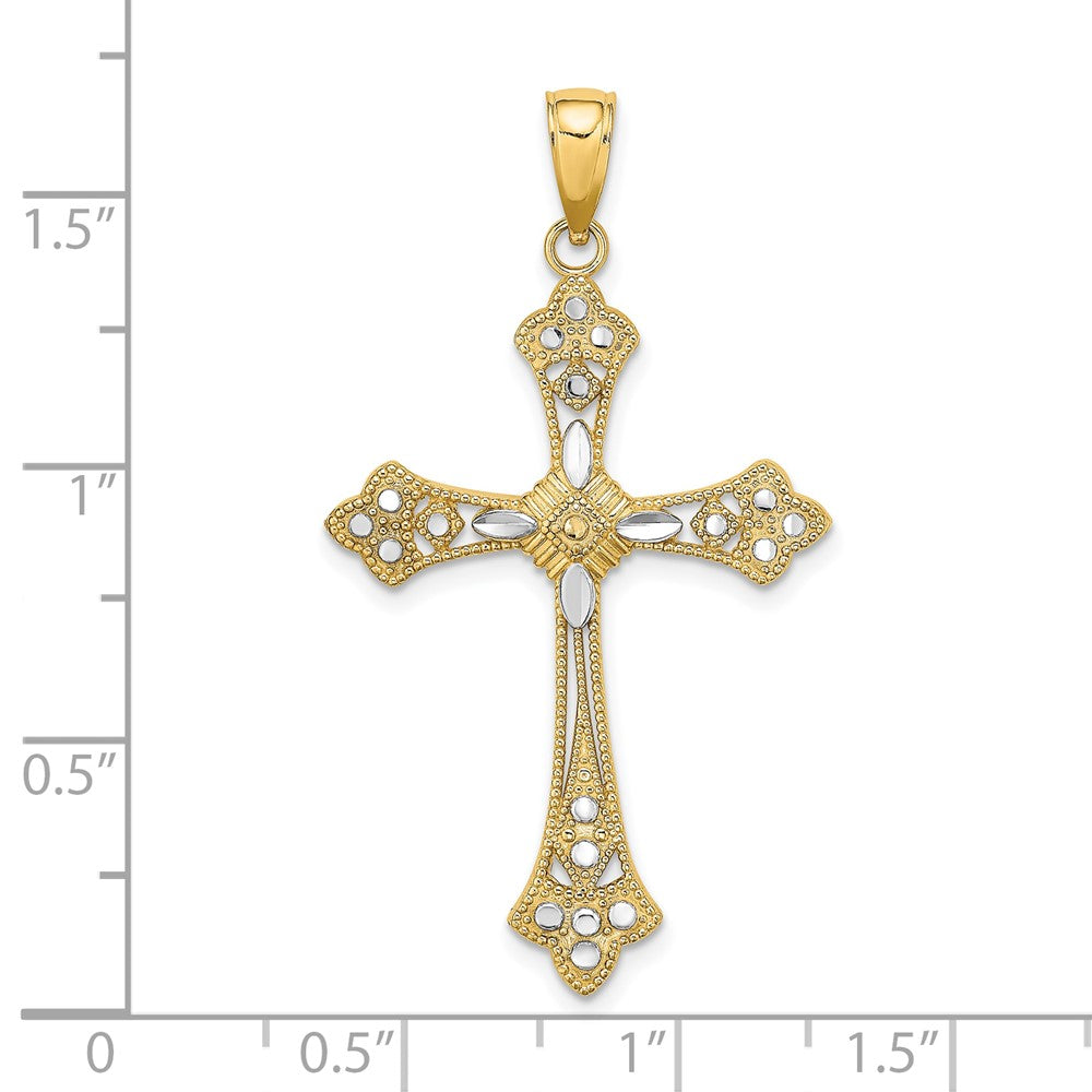 FJC Finejewelers 10 kt Yellow Gold W/ Rhodium Bright Cut Edges Cross Charm 33 x 24 mm