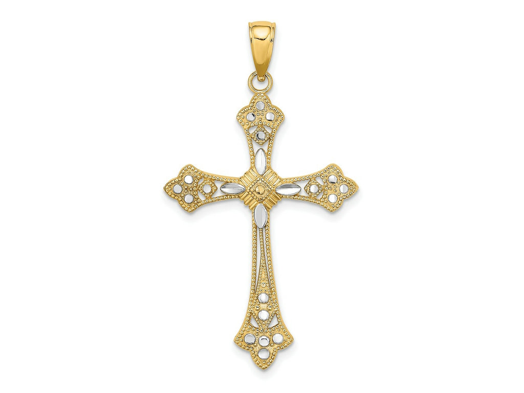 FJC Finejewelers 10 kt Yellow Gold W/ Rhodium Bright Cut Edges Cross Charm 33 x 24 mm