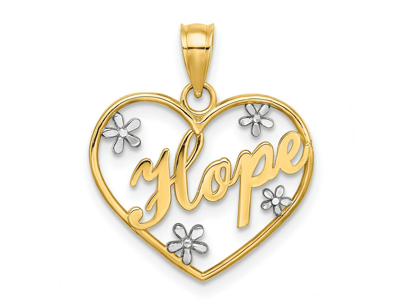FJC Finejewelers 10 kt Yellow Gold with Rhodium Hope In Heart with Flowers Charm 20 x 18 mm