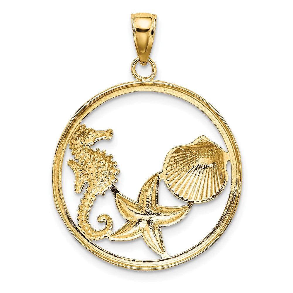 FJC Finejewelers 10 kt Yellow Gold with Rhodium Scallop, Starfish ,Seahorse Circle Charm 24 x 24 mm