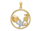 FJC Finejewelers 10 kt Yellow Gold with Rhodium Scallop, Starfish ,Seahorse Circle Charm 24 x 24 mm