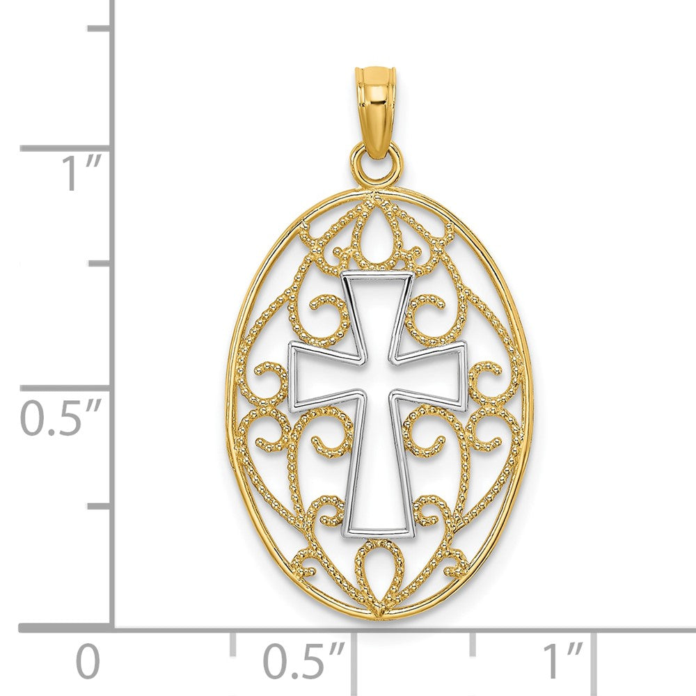 FJC Finejewelers 10 kt Yellow Gold with Rhodium Beaded Filigree Cross Charm 28 x 16 mm