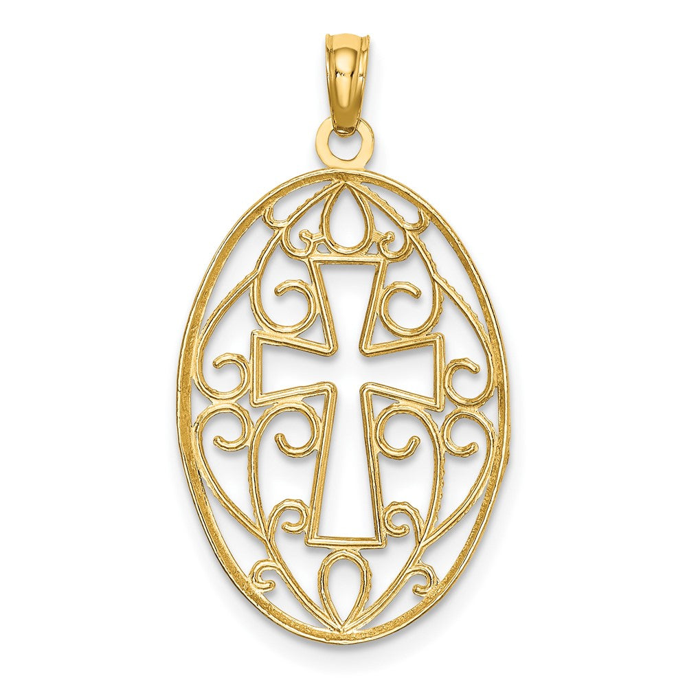 FJC Finejewelers 10 kt Yellow Gold with Rhodium Beaded Filigree Cross Charm 28 x 16 mm