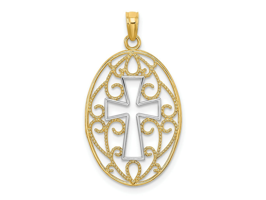 FJC Finejewelers 10 kt Yellow Gold with Rhodium Beaded Filigree Cross Charm 28 x 16 mm