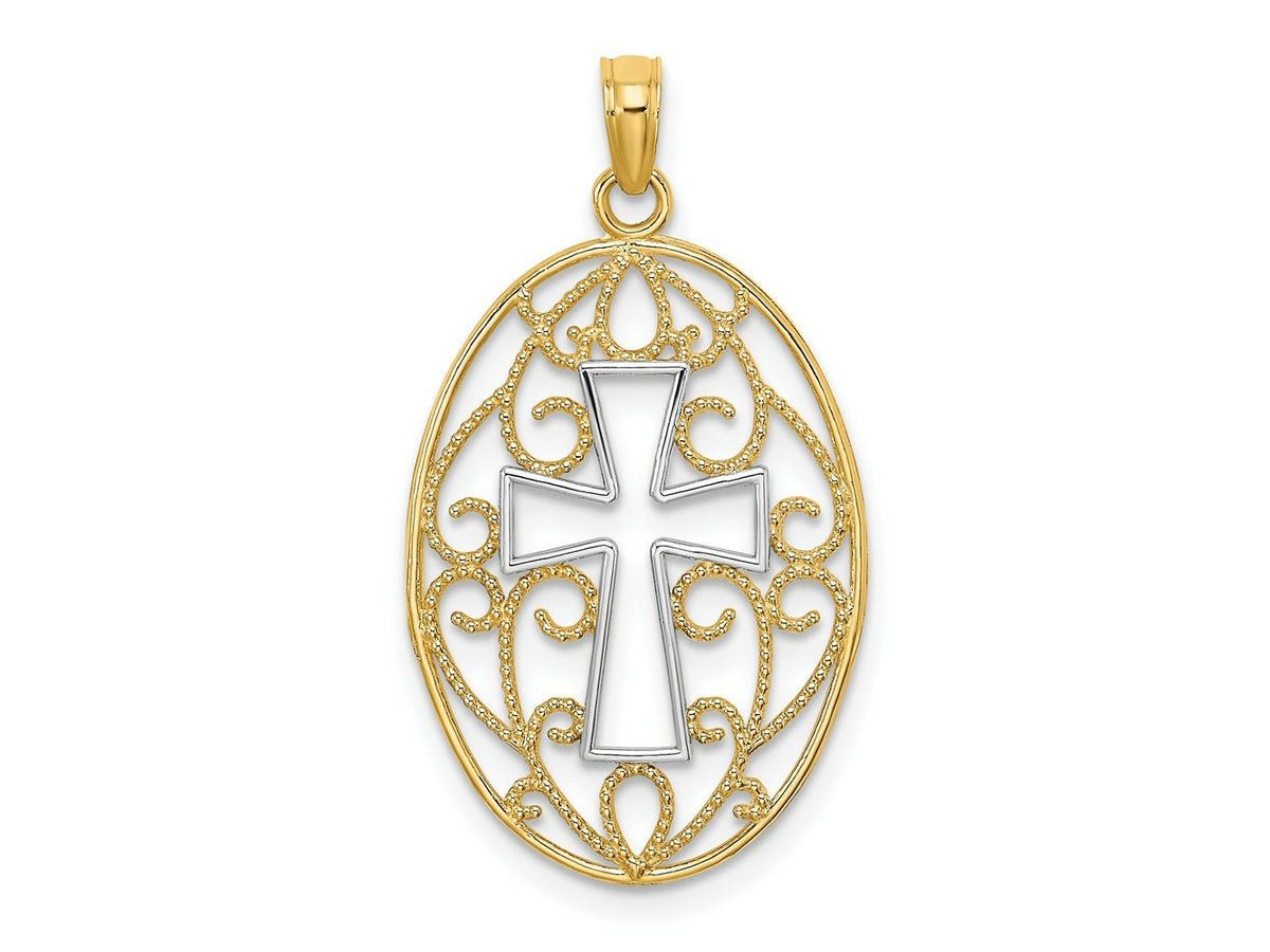 FJC Finejewelers 10 kt Yellow Gold with Rhodium Beaded Filigree Cross Charm 28 x 16 mm