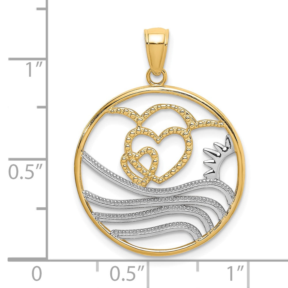FJC Finejewelers 10 kt Yellow Gold with Rhodium Sun, Hearts ,Water Circle Charm 22 x 22 mm