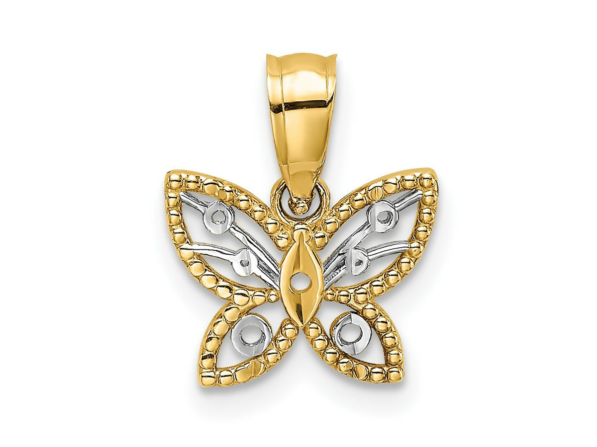 FJC Finejewelers 10 kt Yellow Gold with Rhodium Mini Bright Cut Butterfly Charm 12 x 10 mm