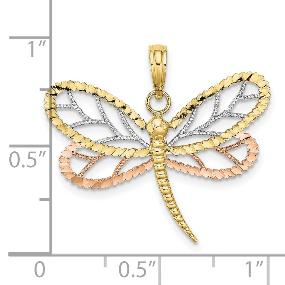 FJC Finejewelers 10 kt Two Tone Gold Tri-Color Dragonfly with Beaded Bright Cut Wings Charm 24 x 28 mm