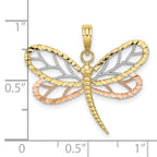 FJC Finejewelers 10 kt Two Tone Gold Tri-Color Dragonfly with Beaded Bright Cut Wings Charm 24 x 28 mm
