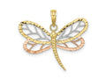 FJC Finejewelers 10 kt Two Tone Gold Tri-Color Dragonfly with Beaded Bright Cut Wings Charm 24 x 28 mm